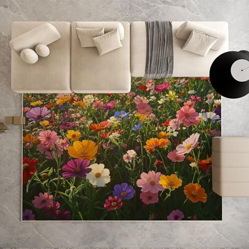 Dpvbffx Bunt Kosmee Teppich Wohnzimmer, Natur Pflanzen Blumen Kurzflor Teppich 140x200 cm, Botanisch Frühlingsblumen Teppiche Antirutsch Weich Waschbare Teppiche Kinderzimmer Schlafzimmer Bettvorleger von Dpvbffx