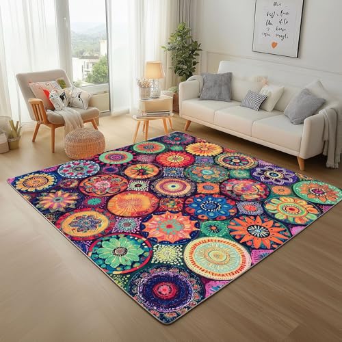 Dpvbffx Bunt Mandala Teppich Groß 245x300 cm, Indisch Boho Blumen Waschbare Teppiche Antirutsch, Exotisch Böhmen Mandala Teppich Weich Kurzflor Fur Wohnzimmer Schlafzimmer Kinderzimmer Bettvorleger Dpvbffx Bunt Mandala Teppich Groß 245x300 cm, Indisch Boho Blumen Waschbare Teppiche Antirutsch, Exotisch Böhmen Mandala Teppich Weich Kurzflor Fur Wohnzimmer Schlafzimmer Kinderzimmer Bettvorleger von Dpvbffx
