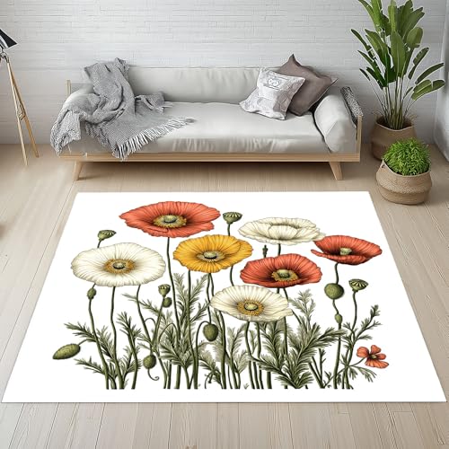 Dpvbffx Bunt Mohnblume Teppich rutschfest Weich, Frühling Floral Botanisch Teppich Wohnzimmer 80x120 cm, Wildblumen Botanisch Teppiche Kurzflor Waschbare fur Schlafzimmer, Badezimmer, Kinderzimmer Dpvbffx Bunt Mohnblume Teppich rutschfest Weich, Frühling Floral Botanisch Teppich Wohnzimmer 80x120 cm, Wildblumen Botanisch Teppiche Kurzflor Waschbare fur Schlafzimmer, Badezimmer, Kinderzimmer von Dpvbffx