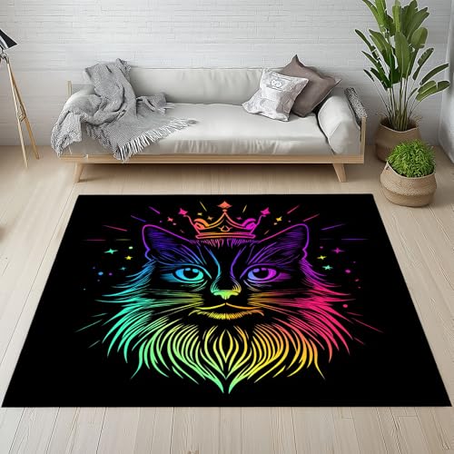 Dpvbffx Bunt Neon Katze Teppich Groß 160x230 cm, Cool Tier Katzenmotiv Waschbare Teppiche Antirutsch, Haustier Kätzchen Teppich Weich Kurzflor Fur Wohnzimmer Schlafzimmer Kinderzimmer Bettvorleger Dpvbffx Bunt Neon Katze Teppich Groß 160x230 cm, Cool Tier Katzenmotiv Waschbare Teppiche Antirutsch, Haustier Kätzchen Teppich Weich Kurzflor Fur Wohnzimmer Schlafzimmer Kinderzimmer Bettvorleger von Dpvbffx