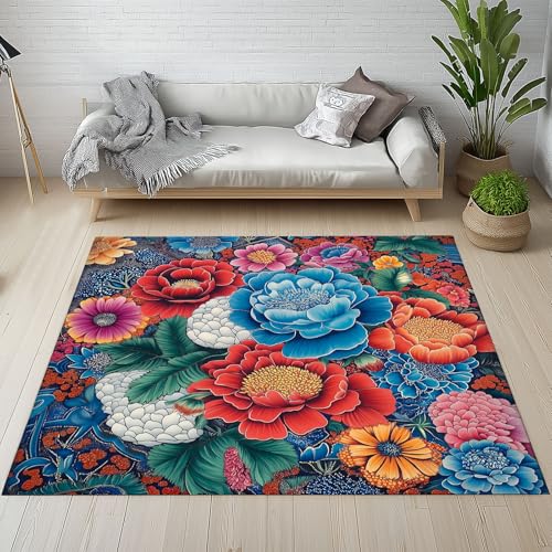 Dpvbffx Bunt Pfingstrose Fußmatte 60x90 cm, Pflanzen Blumenmotiv Teppich Klein rutschfest, Bauernhaus Rustikale Teppich Kurzflor, Waschbarer Teppiche Gegend Schmutzfangmatte fur Innen Outdoor Eingang Dpvbffx Bunt Pfingstrose Fußmatte 60x90 cm, Pflanzen Blumenmotiv Teppich Klein rutschfest, Bauernhaus Rustikale Teppich Kurzflor, Waschbarer Teppiche Gegend Schmutzfangmatte fur Innen Outdoor Eingang von Dpvbffx