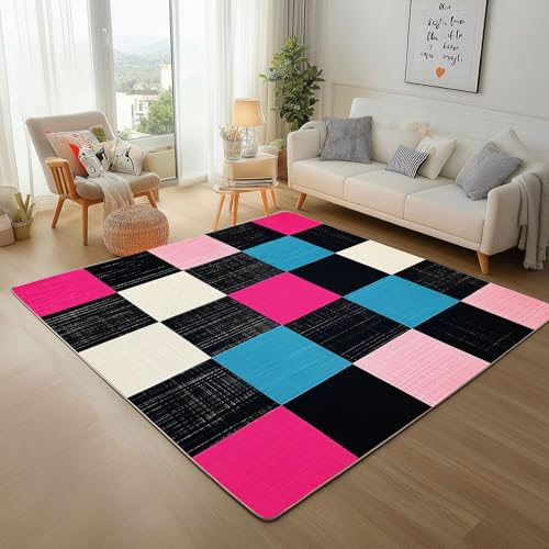 Dpvbffx Bunt Schachbrett Teppich Groß 160x230 cm, Geometrisch Kariert Waschbare Teppiche Antirutsch, Karomuster Teppich Weich Kurzflor Fur Wohnzimmer Schlafzimmer Kinderzimmer Bettvorleger von Dpvbffx