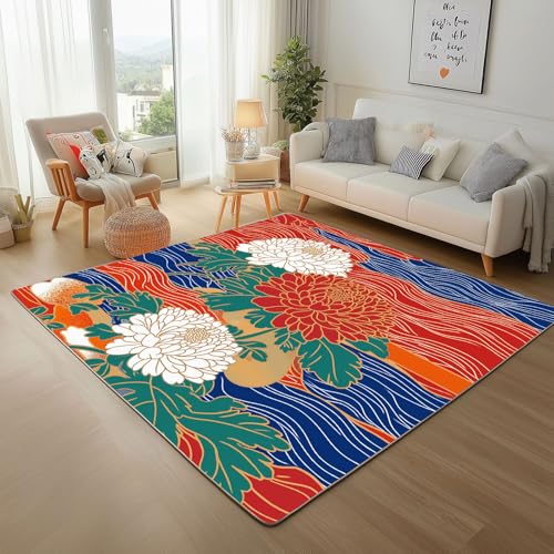 Dpvbffx Chrysantheme Teppich Wohnzimmer, Japanischer Stil Kurzflor Teppich 120x170 cm, Bunt Wellenlinien Blumen Teppiche Antirutsch Weich Waschbare Teppiche Kinderzimmer Schlafzimmer Bettvorleger Dpvbffx Chrysantheme Teppich Wohnzimmer, Japanischer Stil Kurzflor Teppich 120x170 cm, Bunt Wellenlinien Blumen Teppiche Antirutsch Weich Waschbare Teppiche Kinderzimmer Schlafzimmer Bettvorleger von Dpvbffx