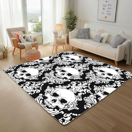 Dpvbffx Damast Skull Fußmatte 40x60 cm, Barock Totenkopf Teppich Klein rutschfest, Schwarz Weiß Gotisch Schädel Teppich Kurzflor, Waschbarer Teppiche Gegend Schmutzfangmatte fur Innen Outdoor Eingang Dpvbffx Damast Skull Fußmatte 40x60 cm, Barock Totenkopf Teppich Klein rutschfest, Schwarz Weiß Gotisch Schädel Teppich Kurzflor, Waschbarer Teppiche Gegend Schmutzfangmatte fur Innen Outdoor Eingang von Dpvbffx