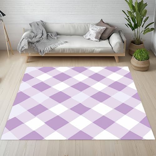Dpvbffx Diamant Karomuster Fußmatte 40x60 cm, Lila Kariert Teppich Klein rutschfest, Gitter Gingham Teppich Kurzflor, Waschbarer Teppiche Gegend Schmutzfangmatte fur Innen Outdoor Eingang von Dpvbffx