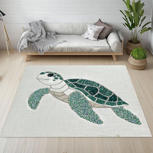 Dpvbffx Diamant Meeresschildkröte Teppich Groß 200x290 cm, Meerestier Ornament Waschbare Teppiche Antirutsch, Marine Ozean Thema Teppich Weich Kurzflor Fur Wohnzimmer Schlafzimmer Kinderzimmer von Dpvbffx
