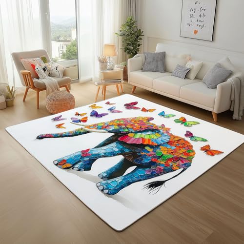 Dpvbffx Elefant Fußmatte 40x60 cm, Bunt Schmetterling Wildtier Teppich Klein rutschfest, Ölgemälde Tiermotiv Teppich Kurzflor, Waschbarer Teppiche Gegend Schmutzfangmatte fur Innen Outdoor Eingang Dpvbffx Elefant Fußmatte 40x60 cm, Bunt Schmetterling Wildtier Teppich Klein rutschfest, Ölgemälde Tiermotiv Teppich Kurzflor, Waschbarer Teppiche Gegend Schmutzfangmatte fur Innen Outdoor Eingang von Dpvbffx