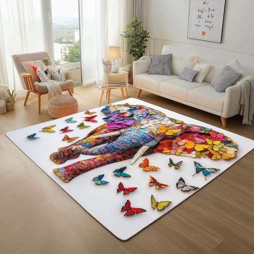 Dpvbffx Elefant Teppich rutschfest, Bunt Schmetterling Tiermuster Teppich Wohnzimmer 100x150 cm, Modern Kunst Wildtier Teppiche Kurzflor fur Schlafzimmer Badezimmer Kinderzimmer Schmutzfangteppich von Dpvbffx