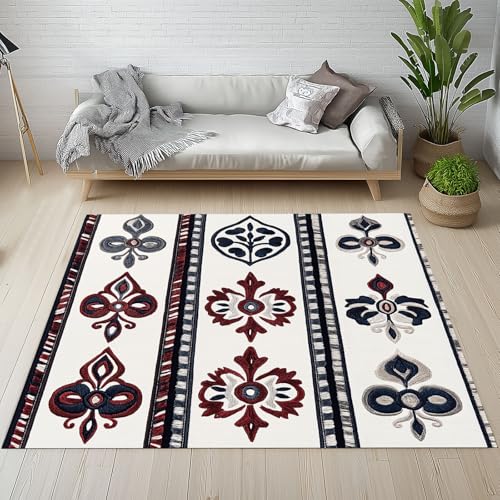 Dpvbffx Europäischer Stil Teppich Wohnzimmer, Boho Geometrie Blumen Kurzflor Teppich 160x200 cm, Klassisch Vintage Teppiche Antirutsch Weich Waschbare Teppiche Kinderzimmer Schlafzimmer Bettvorleger von Dpvbffx