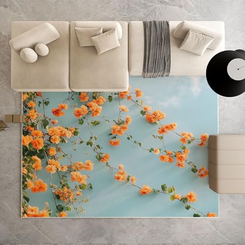 Dpvbffx Frühlingsblumen Teppich rutschfest Weich, Garten Rebe Pflanzen Teppich Wohnzimmer 80x120 cm, Natur Botanisch Teppiche Kurzflor Waschbare fur Schlafzimmer Badezimmer Kinderzimmer von Dpvbffx