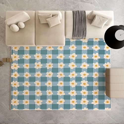 Dpvbffx Gänseblümchen Büffelkaro Teppich Groß 245x300 cm, Blau Weiß Kariert Teppiche Antirutsch, Landhausstil Karomuster Teppich Kurzflor Fur Wohnzimmer Schlafzimmer Kinderzimmer Bettvorleger Dpvbffx Gänseblümchen Büffelkaro Teppich Groß 245x300 cm, Blau Weiß Kariert Teppiche Antirutsch, Landhausstil Karomuster Teppich Kurzflor Fur Wohnzimmer Schlafzimmer Kinderzimmer Bettvorleger von Dpvbffx