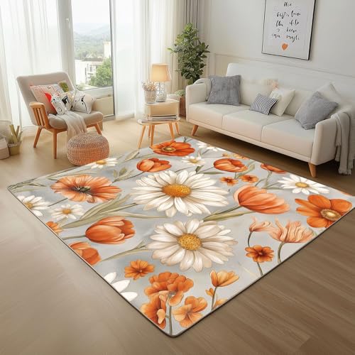 Dpvbffx Gänseblümchen Kamille Teppich Groß 200x290 cm, Rustikale Blumen Waschbare Teppiche Antirutsch, Frühling Pflanzen Floral Teppich Kurzflor Fur Wohnzimmer Schlafzimmer Kinderzimmer Bettvorleger Dpvbffx Gänseblümchen Kamille Teppich Groß 200x290 cm, Rustikale Blumen Waschbare Teppiche Antirutsch, Frühling Pflanzen Floral Teppich Kurzflor Fur Wohnzimmer Schlafzimmer Kinderzimmer Bettvorleger von Dpvbffx