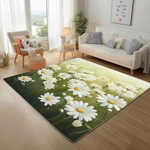 Dpvbffx Gänseblümchen Teppich Groß 200x290 cm, Landhausstil Blumen Waschbare Teppiche Antirutsch, Natur Pflanzen Floral Teppich Weich Kurzflor Fur Wohnzimmer Schlafzimmer Kinderzimmer Bettvorleger Dpvbffx Gänseblümchen Teppich Groß 200x290 cm, Landhausstil Blumen Waschbare Teppiche Antirutsch, Natur Pflanzen Floral Teppich Weich Kurzflor Fur Wohnzimmer Schlafzimmer Kinderzimmer Bettvorleger von Dpvbffx