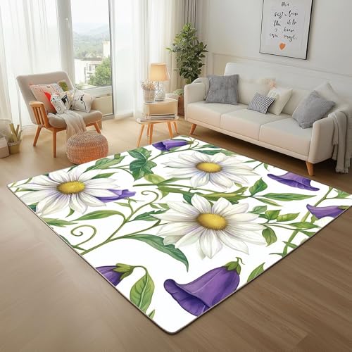 Dpvbffx Gänseblümchen Teppich Groß 245x300 cm, Frühlingsblumen Waschbare Teppiche Antirutsch, Natur Pflanzen Blumen Teppich Weich Kurzflor Fur Wohnzimmer Schlafzimmer Kinderzimmer Bettvorleger von Dpvbffx