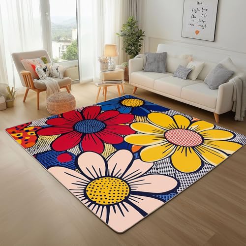 Dpvbffx Gänseblümchen Teppich Groß 245x300 cm, Pop Art Blumen Waschbare Teppiche Antirutsch, Groovy Vintage Teppich Weich Kurzflor Fur Wohnzimmer Schlafzimmer Kinderzimmer Bettvorleger Dpvbffx Gänseblümchen Teppich Groß 245x300 cm, Pop Art Blumen Waschbare Teppiche Antirutsch, Groovy Vintage Teppich Weich Kurzflor Fur Wohnzimmer Schlafzimmer Kinderzimmer Bettvorleger von Dpvbffx