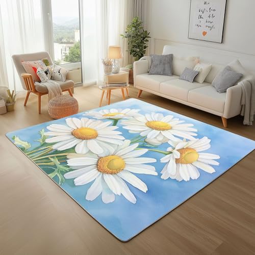 Dpvbffx Gänseblümchen Teppich rutschfest, Natur Pflanzen Blumen Teppich Wohnzimmer 80x120 cm, Botanisch Floral Teppiche Kurzflor Waschbare fur Schlafzimmer Badezimmer Kinderzimmer Schmutzfangteppich Dpvbffx Gänseblümchen Teppich rutschfest, Natur Pflanzen Blumen Teppich Wohnzimmer 80x120 cm, Botanisch Floral Teppiche Kurzflor Waschbare fur Schlafzimmer Badezimmer Kinderzimmer Schmutzfangteppich von Dpvbffx
