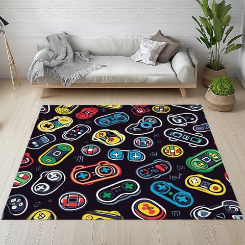Dpvbffx Gaming Teppich Wohnzimmer, Videospiel Gamepad Kurzflor Teppich 160x200 cm, Karikatur Game Controller Teppiche Antirutsch Weich Waschbare Teppiche Kinderzimmer Schlafzimmer Bettvorleger von Dpvbffx