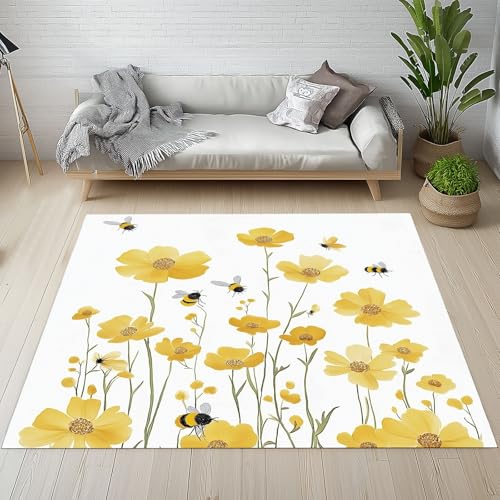 Dpvbffx Gelb Blumenmotiv Teppich Groß 200x290 cm, Pflanzen Biene Blumen Waschbare Teppiche Antirutsch, Frühling Landhausstil Teppich Kurzflor Fur Wohnzimmer Schlafzimmer Kinderzimmer Bettvorleger Dpvbffx Gelb Blumenmotiv Teppich Groß 200x290 cm, Pflanzen Biene Blumen Waschbare Teppiche Antirutsch, Frühling Landhausstil Teppich Kurzflor Fur Wohnzimmer Schlafzimmer Kinderzimmer Bettvorleger von Dpvbffx