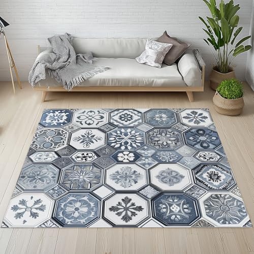 Dpvbffx Geometrie Honeycomb Teppich Wohnzimmer Schlafzimmer, Hexagon Blumen Fliesen Kurzflor Teppich 140x200 cm, Bohemian Retro Teppiche Antirutsch Weich Waschbare Teppiche Kinderzimmer Bettvorleger Dpvbffx Geometrie Honeycomb Teppich Wohnzimmer Schlafzimmer, Hexagon Blumen Fliesen Kurzflor Teppich 140x200 cm, Bohemian Retro Teppiche Antirutsch Weich Waschbare Teppiche Kinderzimmer Bettvorleger von Dpvbffx