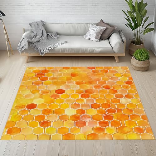Dpvbffx Geometrisch Honeycomb Teppich Wohnzimmer, Honig Wabenmuster Kurzflor Teppich 140x200 cm, Hexagon Sechseck Teppiche Antirutsch Weich Waschbare Teppiche Kinderzimmer Schlafzimmer Bettvorleger von Dpvbffx
