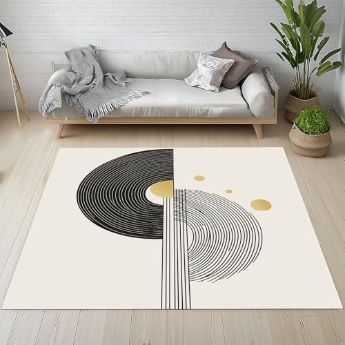 Dpvbffx Geometrisch Kunst Teppich Wohnzimmer, Mid Century Kurzflor Teppich 140x200 cm, Modern Abstrakte Minimalistisch Teppiche Antirutsch Waschbare Teppiche Kinderzimmer Schlafzimmer Bettvorleger von Dpvbffx