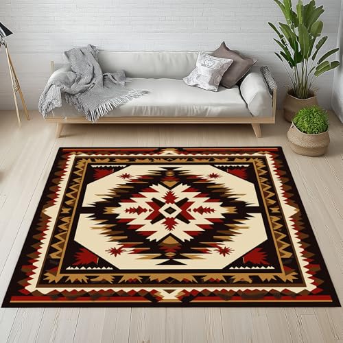 Dpvbffx Geometrisch Navajo Teppich Wohnzimmer, Südwestliche Azteken Kurzflor Teppich 160x200 cm, Native Tribal Ethnisch Teppiche Antirutsch Waschbare Teppiche Kinderzimmer Schlafzimmer Bettvorleger von Dpvbffx