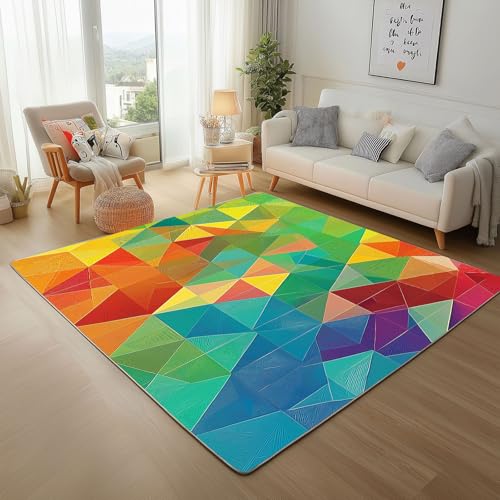 Dpvbffx Geometrisch Polygon Teppich rutschfest, Bunt Dreieck Teppich Wohnzimmer 100x150 cm, Modern 3D Effekt Teppiche Kurzflor Waschbare fur Schlafzimmer Badezimmer Kinderzimmer Schmutzfangteppich von Dpvbffx