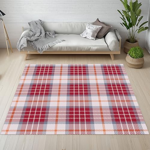 Dpvbffx Gingham Kariert Teppich rutschfest Weich, Rote Büffelkaro Teppich Wohnzimmer 80x150 cm, Landhausstil Schottenkaro Teppiche Kurzflor Waschbare fur Schlafzimmer Badezimmer Kinderzimmer von Dpvbffx