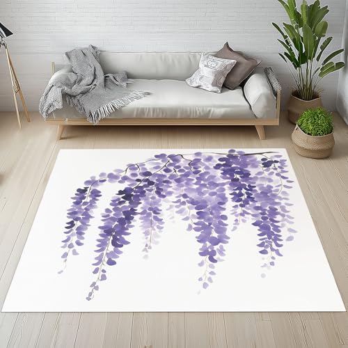 Dpvbffx Glyzinie Teppich Wohnzimmer Schlafzimmer, Aquarell Wisteria Kurzflor Teppich 140x200 cm, Rustic Landhausstil Teppiche Antirutsch Weich Waschbare Teppiche Kinderzimmer Bettvorleger Dpvbffx Glyzinie Teppich Wohnzimmer Schlafzimmer, Aquarell Wisteria Kurzflor Teppich 140x200 cm, Rustic Landhausstil Teppiche Antirutsch Weich Waschbare Teppiche Kinderzimmer Bettvorleger von Dpvbffx