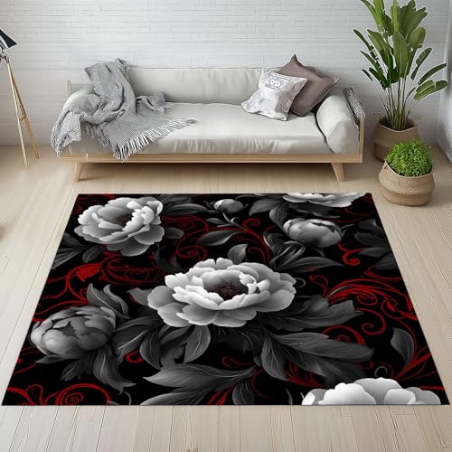 Dpvbffx Gotisch Blumenmotiv Fußmatte 60x90 cm, Vintage Pfingstrose Teppich Klein rutschfest, Pflanzen Botanisch Blätter Teppich Kurzflor, Teppiche Gegend Schmutzfangmatte fur Innen Outdoor Eingang Dpvbffx Gotisch Blumenmotiv Fußmatte 60x90 cm, Vintage Pfingstrose Teppich Klein rutschfest, Pflanzen Botanisch Blätter Teppich Kurzflor, Teppiche Gegend Schmutzfangmatte fur Innen Outdoor Eingang von Dpvbffx