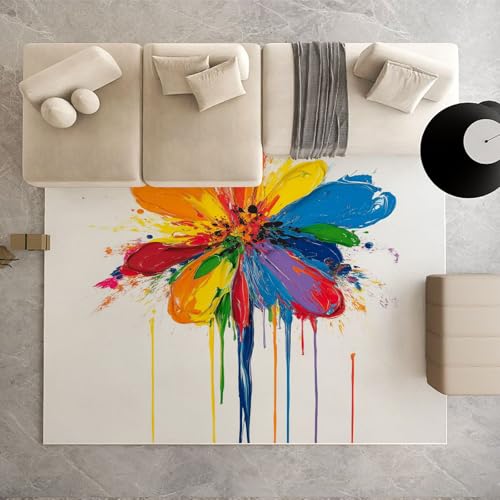 Dpvbffx Graffiti Blumen Teppich Wohnzimmer, Abstrakt Farbspritzer Kurzflor Teppich 120x170 cm, Moderne Kunst Teppiche Antirutsch Weich Waschbare Teppiche Kinderzimmer Schlafzimmer Bettvorleger von Dpvbffx