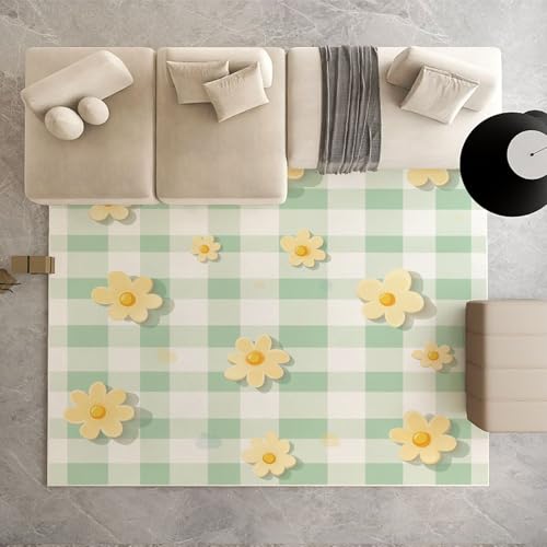 Dpvbffx Grün Büffelkaro Teppich Groß 200x290 cm, Kariert Blumen Waschbare Teppiche Antirutsch, Landhausstil Gingham Teppich Weich Kurzflor Fur Wohnzimmer Schlafzimmer Kinderzimmer Bettvorleger von Dpvbffx