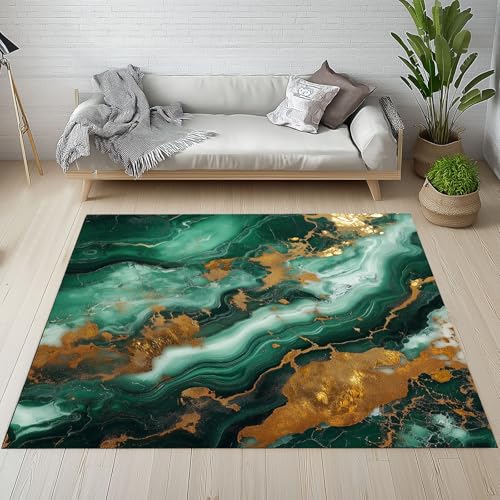 Dpvbffx Grün Marmoriert Fußmatte 60x90 cm, Abstrakte Marmor Muster Teppich Klein rutschfest, Marmor Optik Waschbarer Teppich Kurzflor Weich, Teppiche Gegend Schmutzfangmatte fur Innen Outdoor Eingang von Dpvbffx