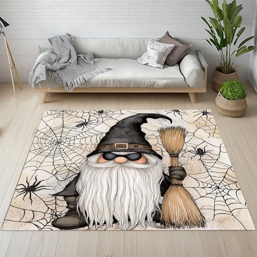 Dpvbffx Halloween GNOME Fußmatte 60x90 cm, Spinnennetz Teppich Klein rutschfest, Märchen Karikatur Teppich Kurzflor, Waschbarer Teppiche Gegend Schmutzfangmatte fur Innen Outdoor Eingang von Dpvbffx
