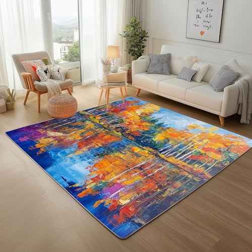 Dpvbffx Herbst Wald Teppich Groß 200x290 cm, Abstrakte Ölgemälde Kunst Waschbare Teppiche Antirutsch, Natur Landschaft Teppich Weich Kurzflor Fur Wohnzimmer Schlafzimmer Kinderzimmer Bettvorleger Dpvbffx Herbst Wald Teppich Groß 200x290 cm, Abstrakte Ölgemälde Kunst Waschbare Teppiche Antirutsch, Natur Landschaft Teppich Weich Kurzflor Fur Wohnzimmer Schlafzimmer Kinderzimmer Bettvorleger von Dpvbffx