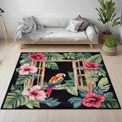 Dpvbffx Hibiskus Monstera Fußmatte 60x90 cm, Papagei Tropisch Pflanzen Teppich Klein rutschfest, Blumen Botanisch Blätter Teppich Kurzflor, Teppiche Gegend Schmutzfangmatte fur Innen Outdoor Eingang Dpvbffx Hibiskus Monstera Fußmatte 60x90 cm, Papagei Tropisch Pflanzen Teppich Klein rutschfest, Blumen Botanisch Blätter Teppich Kurzflor, Teppiche Gegend Schmutzfangmatte fur Innen Outdoor Eingang von Dpvbffx