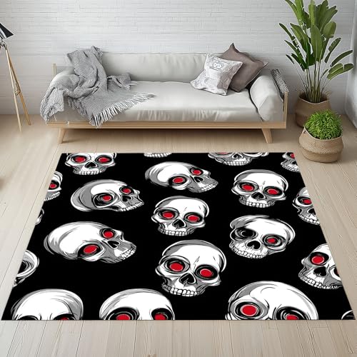 Dpvbffx Horror Skull Teppich Wohnzimmer Schlafzimmer, Halloween Thema Kurzflor Teppich 160x200 cm, Schädel Totenkopf Teppiche Antirutsch Weich Waschbare Teppiche Kinderzimmer Bettvorleger von Dpvbffx
