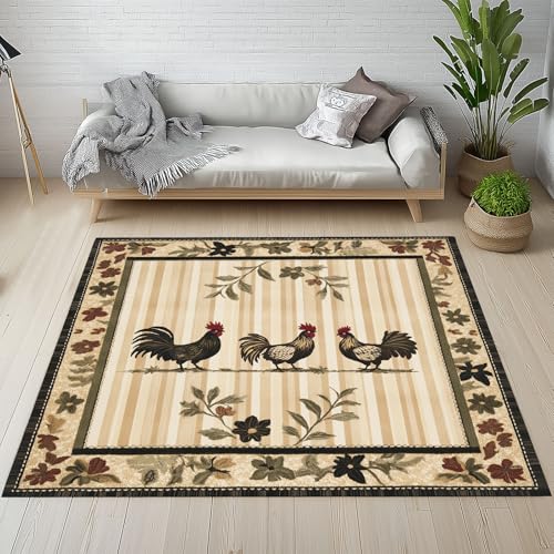 Dpvbffx Huhn Blumen Laub Teppich rutschfest, Vintage Bauernhaus Teppich Wohnzimmer 100x150 cm, Rustikale Tiermotiv Teppiche Kurzflor fur Schlafzimmer Badezimmer Kinderzimmer Schmutzfangteppich Dpvbffx Huhn Blumen Laub Teppich rutschfest, Vintage Bauernhaus Teppich Wohnzimmer 100x150 cm, Rustikale Tiermotiv Teppiche Kurzflor fur Schlafzimmer Badezimmer Kinderzimmer Schmutzfangteppich von Dpvbffx
