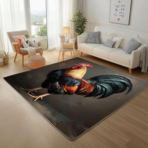 Dpvbffx Huhn Teppich Groß 160x230 cm, Bauernhof Tier Waschbare Teppiche Antirutsch, Rustikale Geflügel Teppich Weich Kurzflor Fur Wohnzimmer Schlafzimmer Kinderzimmer Bettvorleger von Dpvbffx
