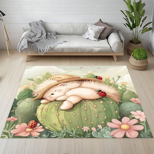 Dpvbffx Igel Marienkäfer Teppich Wohnzimmer Schlafzimmer, Niedlich Karikatur Tier Kurzflor Teppich 120x170 cm, Kaktus Blumen Teppiche Antirutsch Weich Waschbare Teppiche Kinderzimmer Bettvorleger Dpvbffx Igel Marienkäfer Teppich Wohnzimmer Schlafzimmer, Niedlich Karikatur Tier Kurzflor Teppich 120x170 cm, Kaktus Blumen Teppiche Antirutsch Weich Waschbare Teppiche Kinderzimmer Bettvorleger von Dpvbffx