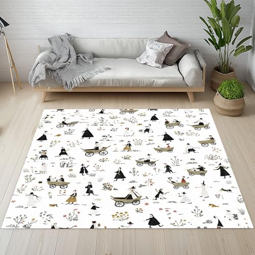 Dpvbffx Illustration Teppich Wohnzimmer Schlafzimmer, Comics Karikatur Kurzflor Teppich 140x200 cm, Rustikale Landhausstil Teppiche Antirutsch Weich Waschbare Teppiche Kinderzimmer Bettvorleger von Dpvbffx