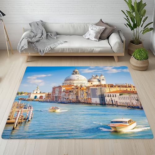 Dpvbffx Italien Venedig Teppich Wohnzimmer Schlafzimmer, Canal Grande Kurzflor Teppich 160x200 cm, Stadt Landschaft Teppiche Antirutsch Weich Waschbare Teppiche Kinderzimmer Bettvorleger von Dpvbffx