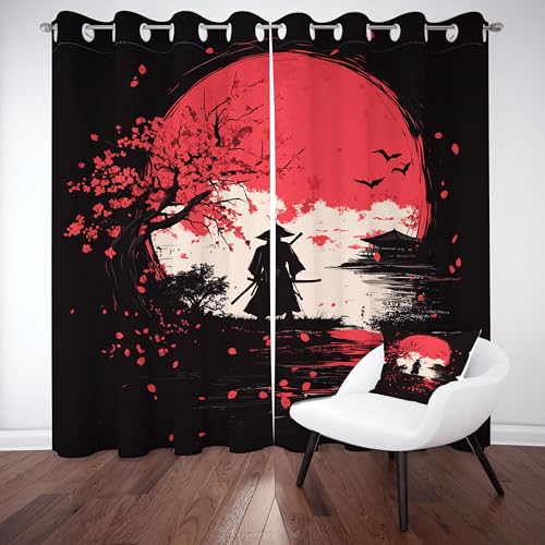 Dpvbffx Japanischer Stil Vorhang mit Ösen 2er Set, Kirschblüten Samurai Blackout Curtain Lärmschutzvorhang, Asien Rote Sonne Gardinen Blickdicht 225 cm Lang 70 cm Breit fur Schlafzimmer Wohnzimmer Dpvbffx Japanischer Stil Vorhang mit Ösen 2er Set, Kirschblüten Samurai Blackout Curtain Lärmschutzvorhang, Asien Rote Sonne Gardinen Blickdicht 225 cm Lang 70 cm Breit fur Schlafzimmer Wohnzimmer von Dpvbffx