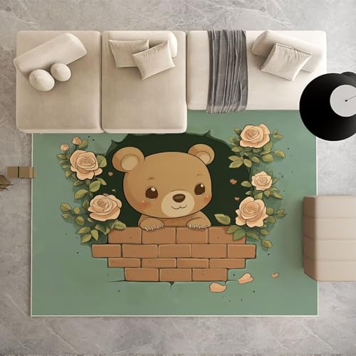 Dpvbffx Kawaii Bär Teppich Wohnzimmer, Karikatur Bär Rose Kurzflor Teppich 140x200 cm, Niedlich Kinder Teppiche Antirutsch Weich Waschbare Teppiche Kinderzimmer Schlafzimmer Bettvorleger Dpvbffx Kawaii Bär Teppich Wohnzimmer, Karikatur Bär Rose Kurzflor Teppich 140x200 cm, Niedlich Kinder Teppiche Antirutsch Weich Waschbare Teppiche Kinderzimmer Schlafzimmer Bettvorleger von Dpvbffx
