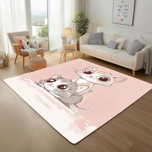 Dpvbffx Kawaii Kätzchen Teppich rutschfest, Karikatur Katze Teppich Wohnzimmer 80x150 cm, Niedlich Haustier Teppiche Kurzflor Waschbare fur Schlafzimmer Badezimmer Kinderzimmer Schmutzfangteppich von Dpvbffx