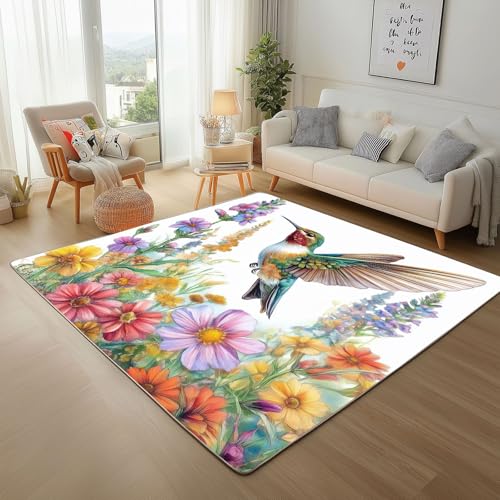 Dpvbffx Kolibri Teppich rutschfest, Wildblumen Vogel Teppich Wohnzimmer 80x150 cm, Frühling Natur Tier Pflanzen Teppiche Kurzflor Waschbare fur Schlafzimmer Badezimmer Kinderzimmer Schmutzfangteppich Dpvbffx Kolibri Teppich rutschfest, Wildblumen Vogel Teppich Wohnzimmer 80x150 cm, Frühling Natur Tier Pflanzen Teppiche Kurzflor Waschbare fur Schlafzimmer Badezimmer Kinderzimmer Schmutzfangteppich von Dpvbffx