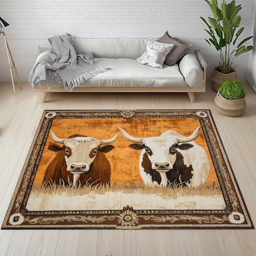 Dpvbffx Kuh Rinder Teppich Wohnzimmer, Western Bauernhof Tier Kurzflor Teppich 120x170 cm, Rustikale Tiermotiv Teppiche Antirutsch Weich Waschbare Teppiche Kinderzimmer Schlafzimmer Bettvorleger von Dpvbffx