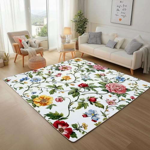 Dpvbffx Landhaus Blumenmotiv Fußmatte 60x90 cm, Pflanzen Grün Blätter Teppich Klein rutschfest, Bauernhaus Blumen Teppich Kurzflor, Teppiche Gegend Schmutzfangmatte fur Innen Outdoor Eingang Dpvbffx Landhaus Blumenmotiv Fußmatte 60x90 cm, Pflanzen Grün Blätter Teppich Klein rutschfest, Bauernhaus Blumen Teppich Kurzflor, Teppiche Gegend Schmutzfangmatte fur Innen Outdoor Eingang von Dpvbffx