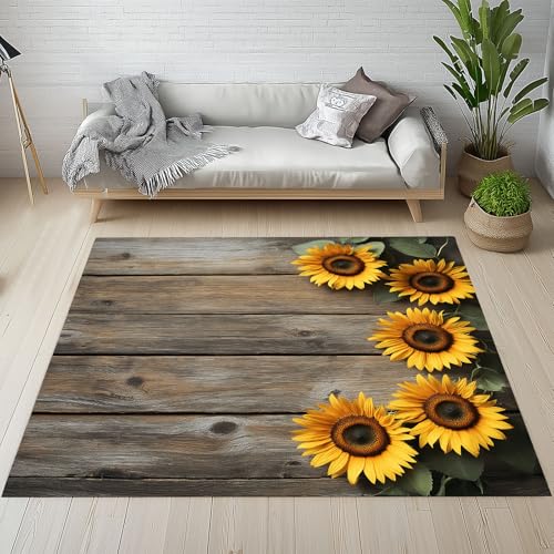 Dpvbffx Landhaus Sonnenblume Fußmatte 60x90 cm, Bauernhaus Holzbrett Teppich Klein rutschfest, Rustikale Pflanzen Blumen Teppich Kurzflor, Teppiche Gegend Schmutzfangmatte fur Innen Outdoor Eingang Dpvbffx Landhaus Sonnenblume Fußmatte 60x90 cm, Bauernhaus Holzbrett Teppich Klein rutschfest, Rustikale Pflanzen Blumen Teppich Kurzflor, Teppiche Gegend Schmutzfangmatte fur Innen Outdoor Eingang von Dpvbffx