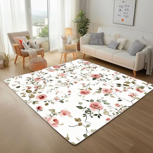 Dpvbffx Landhausstil Blumen Fußmatte 60x90 cm, Rosa Rose Teppich Klein rutschfest, Pflanzen Rebe Blätter Teppich Kurzflor, Waschbarer Teppiche Gegend Schmutzfangmatte fur Innen Outdoor Eingang Dpvbffx Landhausstil Blumen Fußmatte 60x90 cm, Rosa Rose Teppich Klein rutschfest, Pflanzen Rebe Blätter Teppich Kurzflor, Waschbarer Teppiche Gegend Schmutzfangmatte fur Innen Outdoor Eingang von Dpvbffx